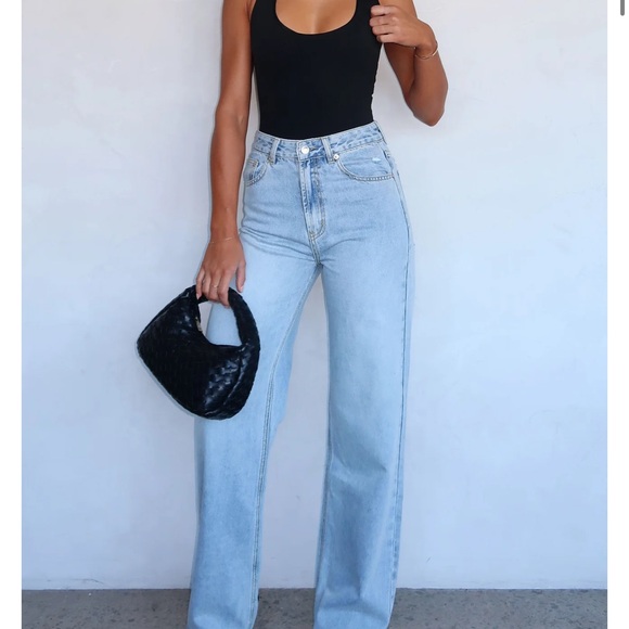 White Fox Boutique Denim - Alana High Waisted Straight Leg Jeans Light Blue